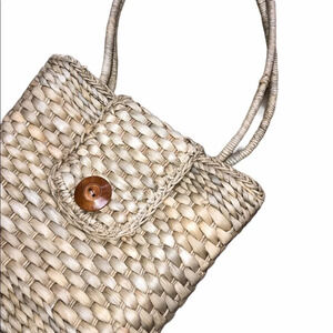 Vintage corn husk straw beach summer tote bag